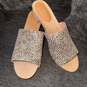 Madewell The Evelyn Slide Clog Sandals Spotted Calf Hair Shoes Womens Sz 8.5